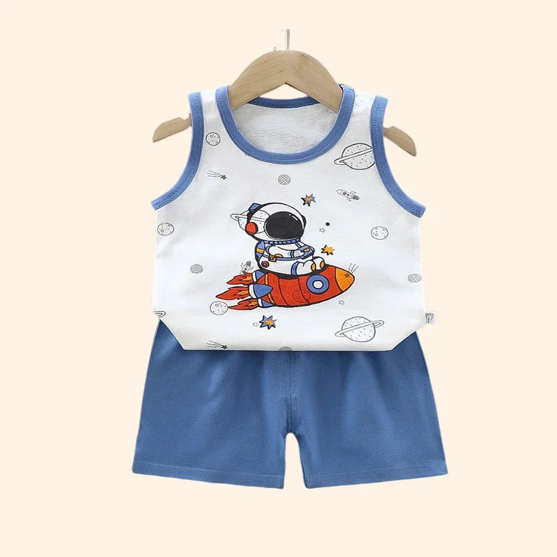 Children Sets Kids Clothes Boys Girls Vest Suit  Summer Children's