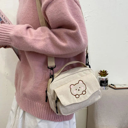 New Fashion Women Corduroy Cartoon  Satchel Travel Handbags