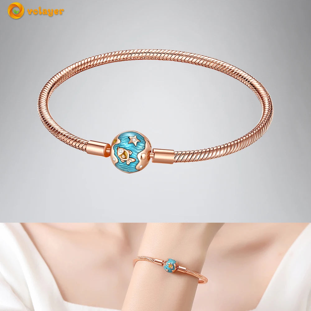 Volayer 925 Sterling Silver Bracelets Pavé Heart Shell Feathers Dreamcatcher Crown Clasp Snake Chain Bracelets Love Wing Bangles