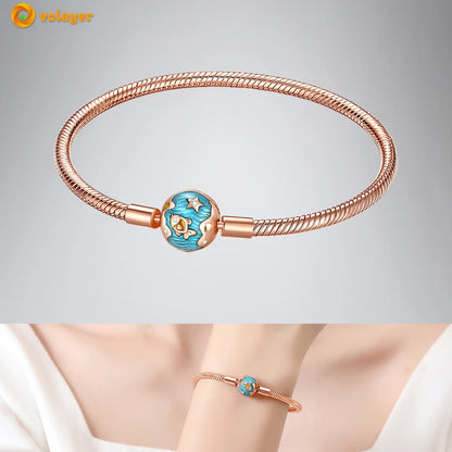 Volayer 925 Sterling Silver Bracelets Pavé Heart Shell Feathers Dreamcatcher Crown Clasp Snake Chain Bracelets Love Wing Bangles