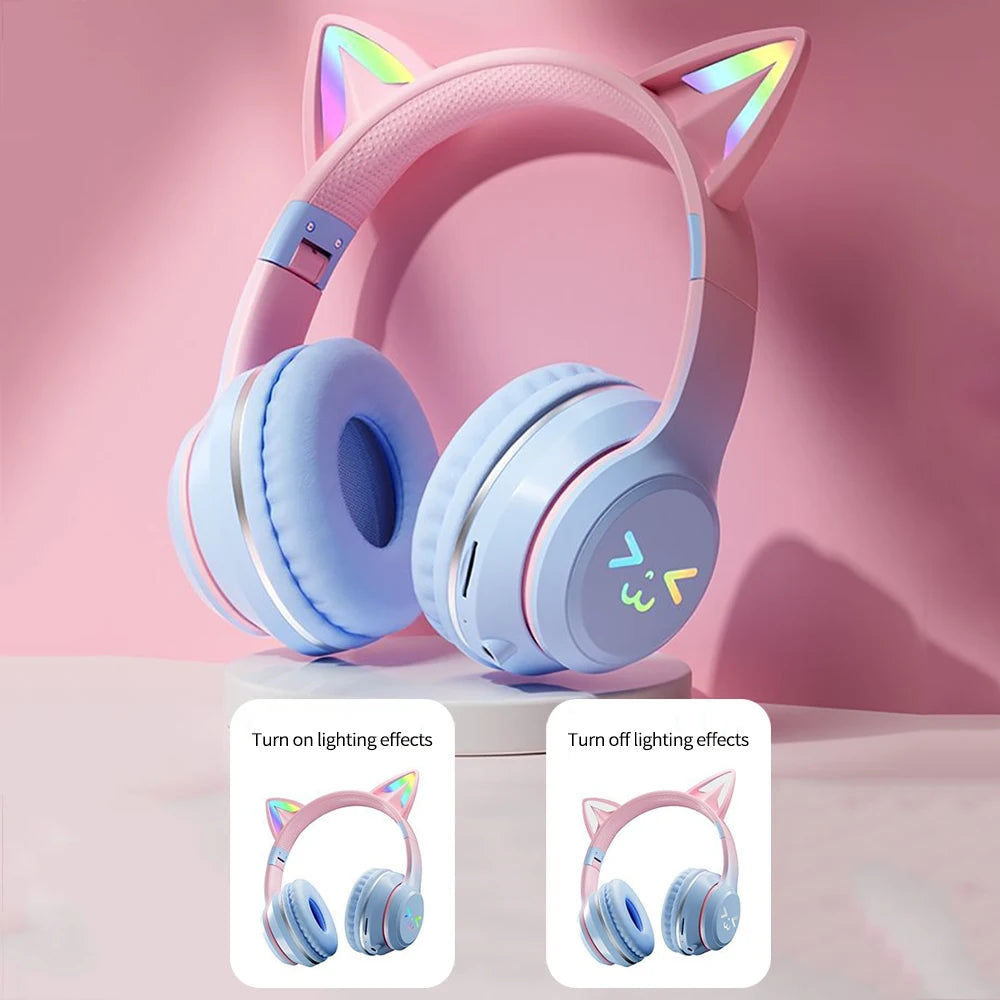 Gradient wireless Headphones RGB cute cat ear Bluetooth