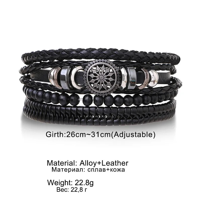 4Pcs/ Set Braided Wrap Leather ads Ethnic Tribal Wristband Rope Bracelet