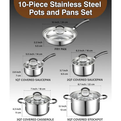 Cook N Home Stainless Steel Cookware Sets 10-Piece,
