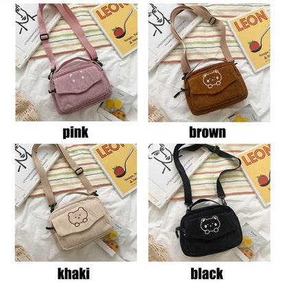 New Fashion Women Corduroy Cartoon  Satchel Travel Handbags