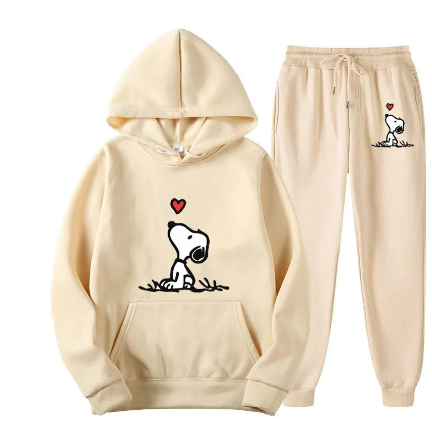 Snoopy Cartoon Anime Women Sweatshirt Sweatpants Set 2024