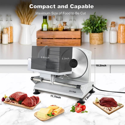 Meat Slicer, Electric Deli Food Slicer w/ Removable Stainless Steel Blades, Adjustable Thickness Meat Slicer for Home Use
