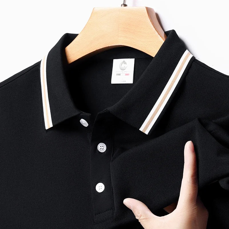 Men's Fashion Solid Short Sleeved Striped Lapel Polo Shirt