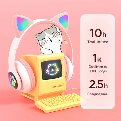 Flash Lamp Cute Cat Ears Headphone Bluetooth5.