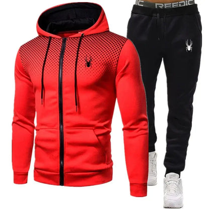 Men's Tracksuit Hooded Zipper Jacket + Sweatpd Winter Male