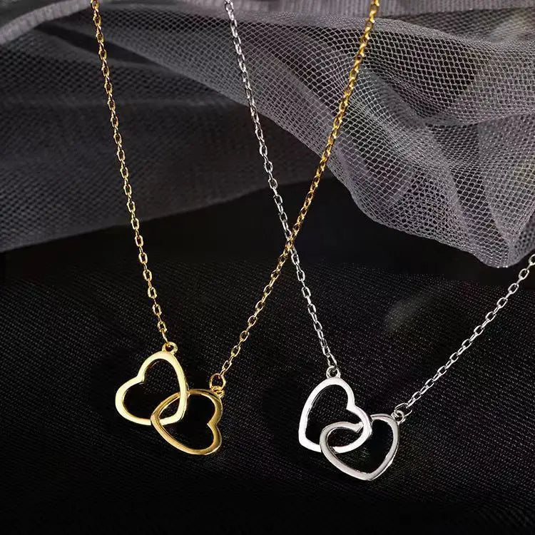 Simple Double Heart Pendant Necklar Chain Wedding