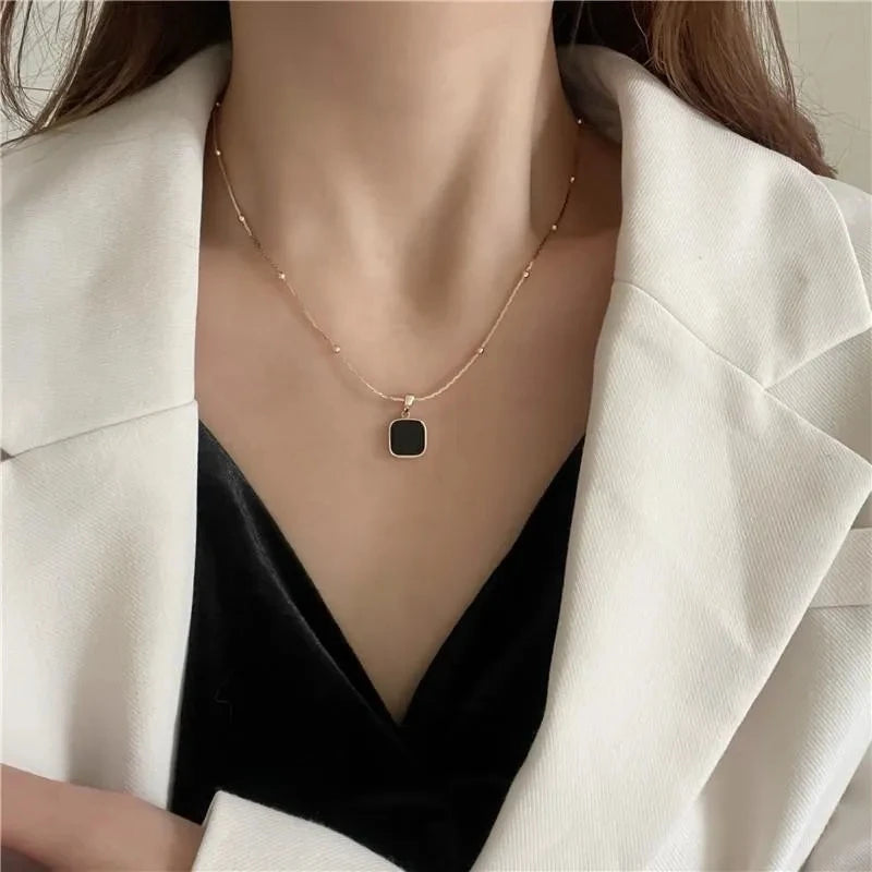 Stainless Steel Necklaces Black Exquisite Minimal Necklace For Women