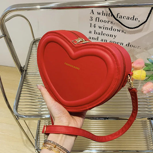 Hot Sale Heart Shape Crossbody Bags For Women Solid Pu Handbags