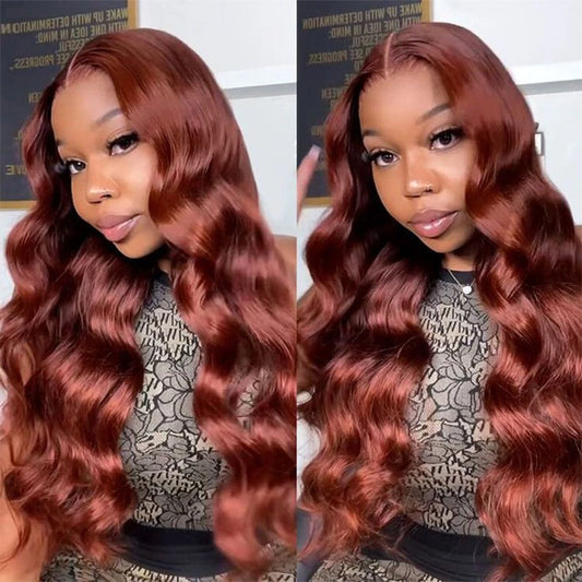 13x4 Reddish Brown Body Wave Lace Fronueless Human Hair Wig