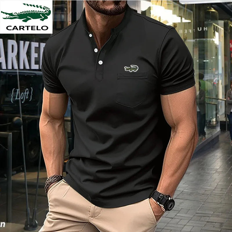 High quality men's embroidered polo shirt 2023 short sleeve T-shirt top