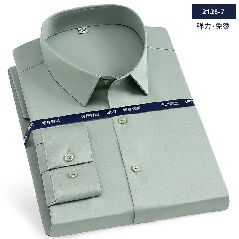 Luxury Men's Long-Sleeved Shirt Ice Silk Poplin Anti-Wrinkl