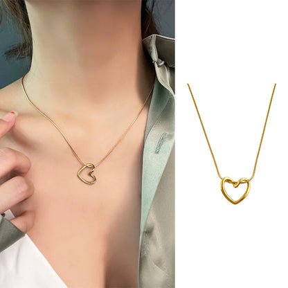 Fashion Twist Heart Pendant Necklace For Women Girls 18K Gold Plated Stainless Steel Chain Necklace