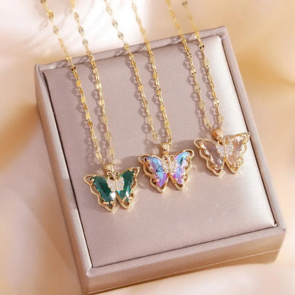 New Trendy Colorful Butterfly Pendant Necklace