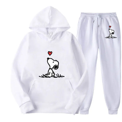 Snoopy Cartoon Anime Women Sweatshirt Sweatpants Set 2024