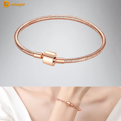 Volayer 925 Sterling Silver Bracelets Pavé Heart Shell Feathers Dreamcatcher Crown Clasp Snake Chain Bracelets Love Wing Bangles