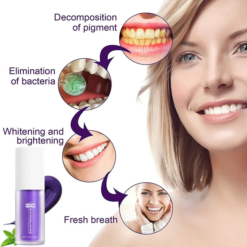 V34 Teeth Whitening toothpaste Mousse Effectively Remove Yellow Plaque Smoke Stain Dental Repair Bright Cleaning Oral Care 30ml