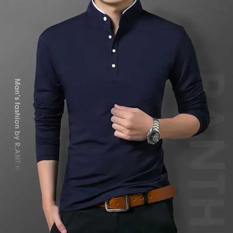 Men's Business Casual Polo Long Sleeve T-shirt Summer