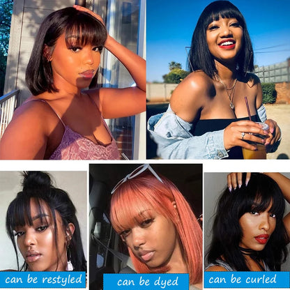 Brazilian Human Hair Wig with Bangs  for Women 8-16 Inches