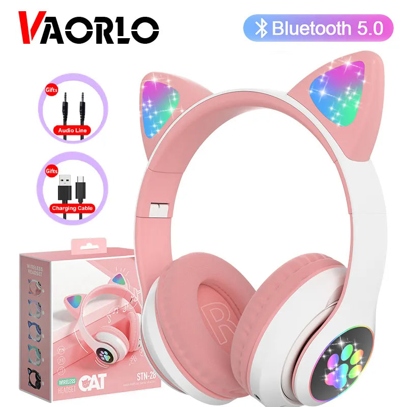 Flash Lamp Cute Cat Ears Headphone Bluetooth5.