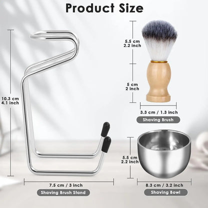 Mens Shaving Brush and Bowl Set, 3-in-l Shaving Bowl & Brush Stand