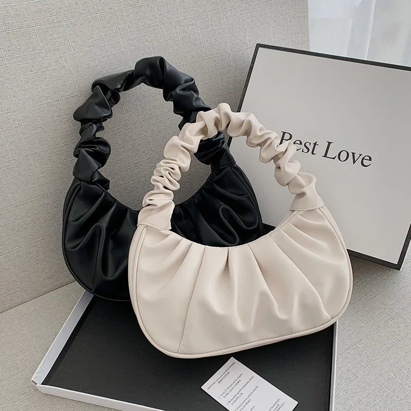 Fashion Pleated Handlebags for Women PU Cloud Bags