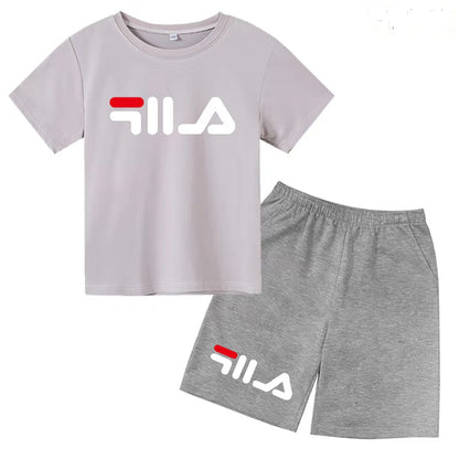 Summer Round Neck T-shirt for Boys Girl+shorts Set Children's Printed Cotton Breathable Leisure Brand Short Sleeve Clothing
