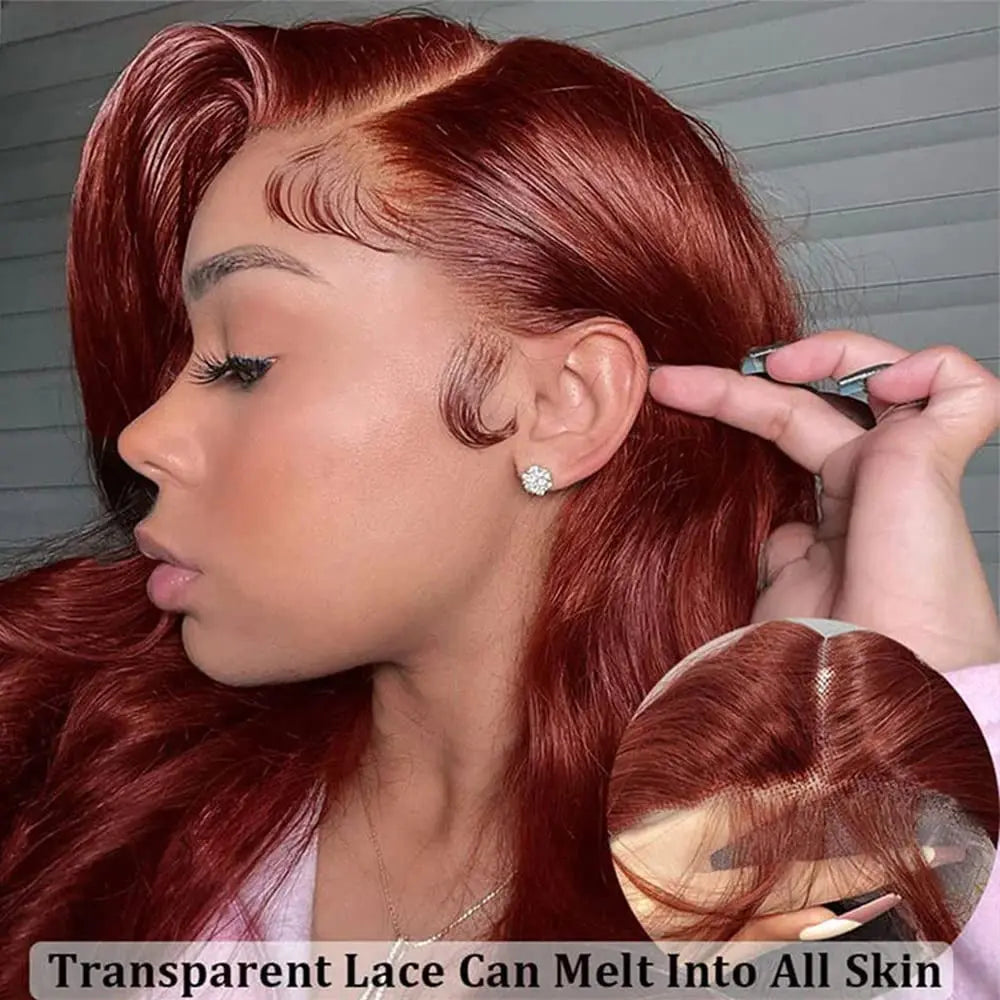 13x4 Reddish Brown Body Wave Lace Fronueless Human Hair Wig