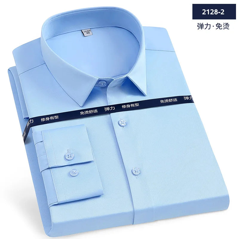 Luxury Men's Long-Sleeved Shirt Ice Silk Poplin Anti-Wrinkl