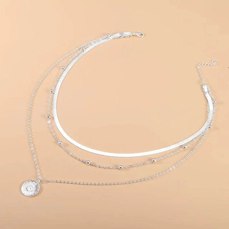 925 Sterling Silver Three-Layer Round Necklace Simple Snake