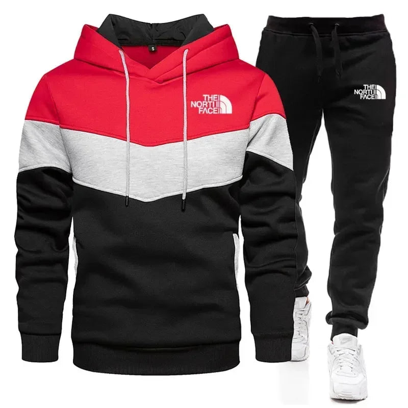 Men's sportswear striped hoodie + sweatpants 2-pily casual