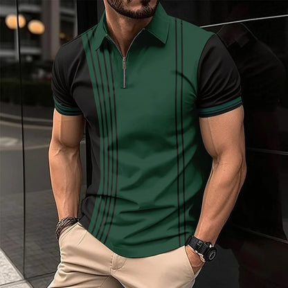 2024 Summer Men's Fashion Lapel Short-Sleeved Striped men's  Polo Shirt