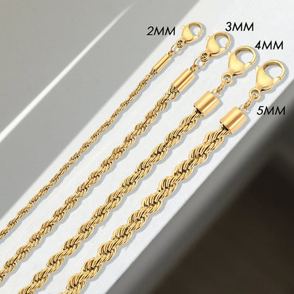 e-Manco 2/3/4/5MM 316 Rope Chain Necker Men Women Jewelry Gold