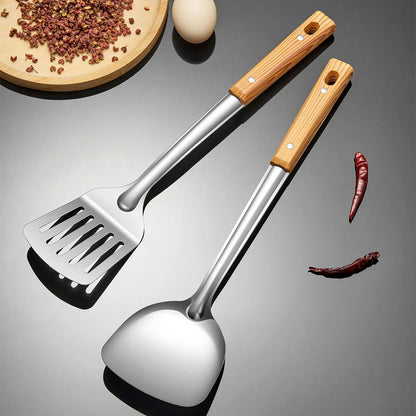 WORTHBUY Stainless Steel Turners Soup Ladles Cooking Tools Spatula Colander With Plastic Handle Home Kitchen Utensils Set