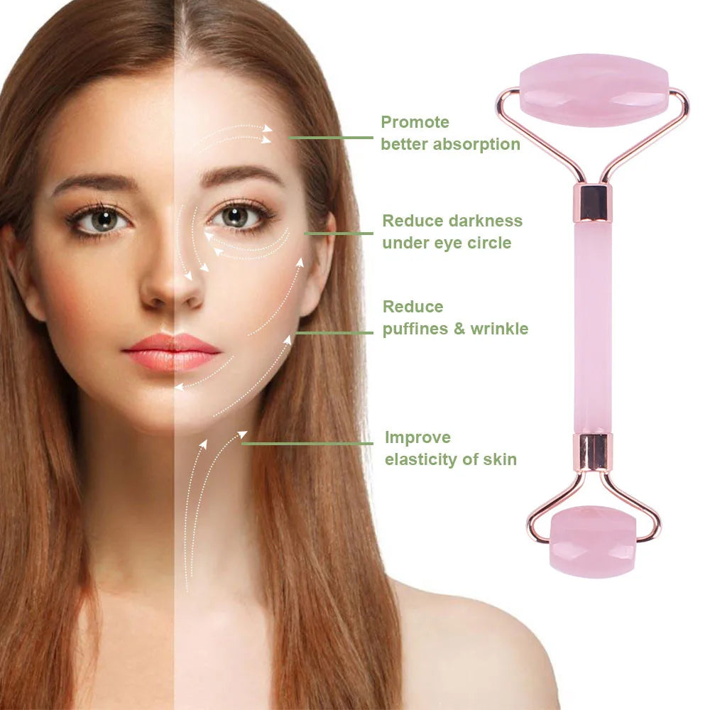 Rose Quartz Powder Crystal Jade Roller Massage Spa Pink Face Massagers gua sha Natural Stone guasha Beauty Tool Facial Lift Up