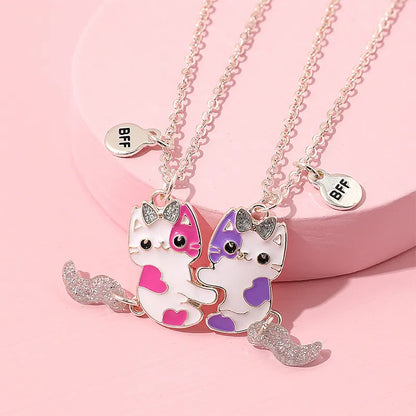 2Pcs/set Cute Cartoon Cat Shape Pendant Chain Besdren's Jewelry