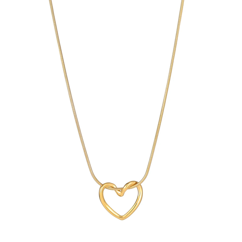 Fashion Twist Heart Pendant Necklace For Women Girls 18K Gold Plated Stainless Steel Chain Necklace
