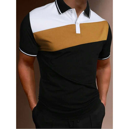 Men Summer Short Sleeve Spell Color Polo Shirt , Men Slim