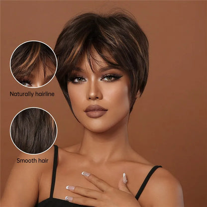 Brown Syntheticl Use Wig Natural Hair Heat Resistant