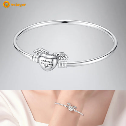 Volayer 925 Sterling Silver Bracelets Pavé Heart Shell Feathers Dreamcatcher Crown Clasp Snake Chain Bracelets Love Wing Bangles