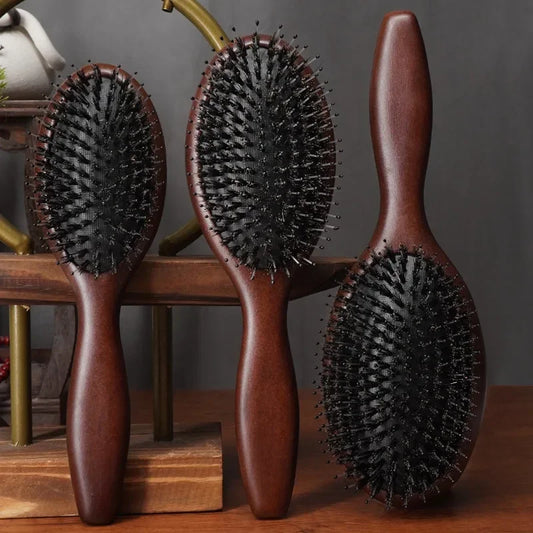 Boar Bristle Brush Wood ber Beauty Care Paddle Scalp Massage Brush