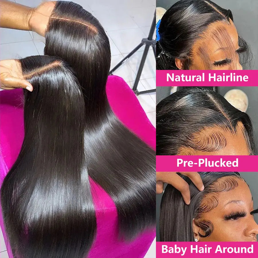 13x6 Bone Straight Human Hair Lace Frontal Wig 5x5 Glueless