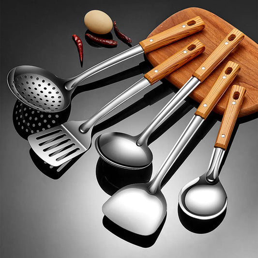 WORTHBUY Stainless Steel Turners Soup Ladles Cooking Tools Spatula Colander With Plastic Handle Home Kitchen Utensils Set