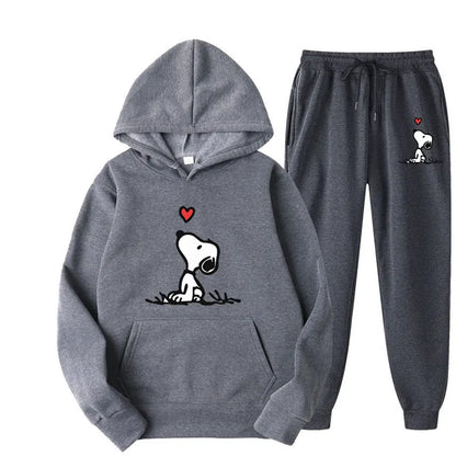 Snoopy Cartoon Anime Women Sweatshirt Sweatpants Set 2024