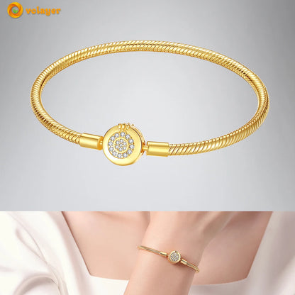 Volayer 925 Sterling Silver Bracelets Pavé Heart Shell Feathers Dreamcatcher Crown Clasp Snake Chain Bracelets Love Wing Bangles