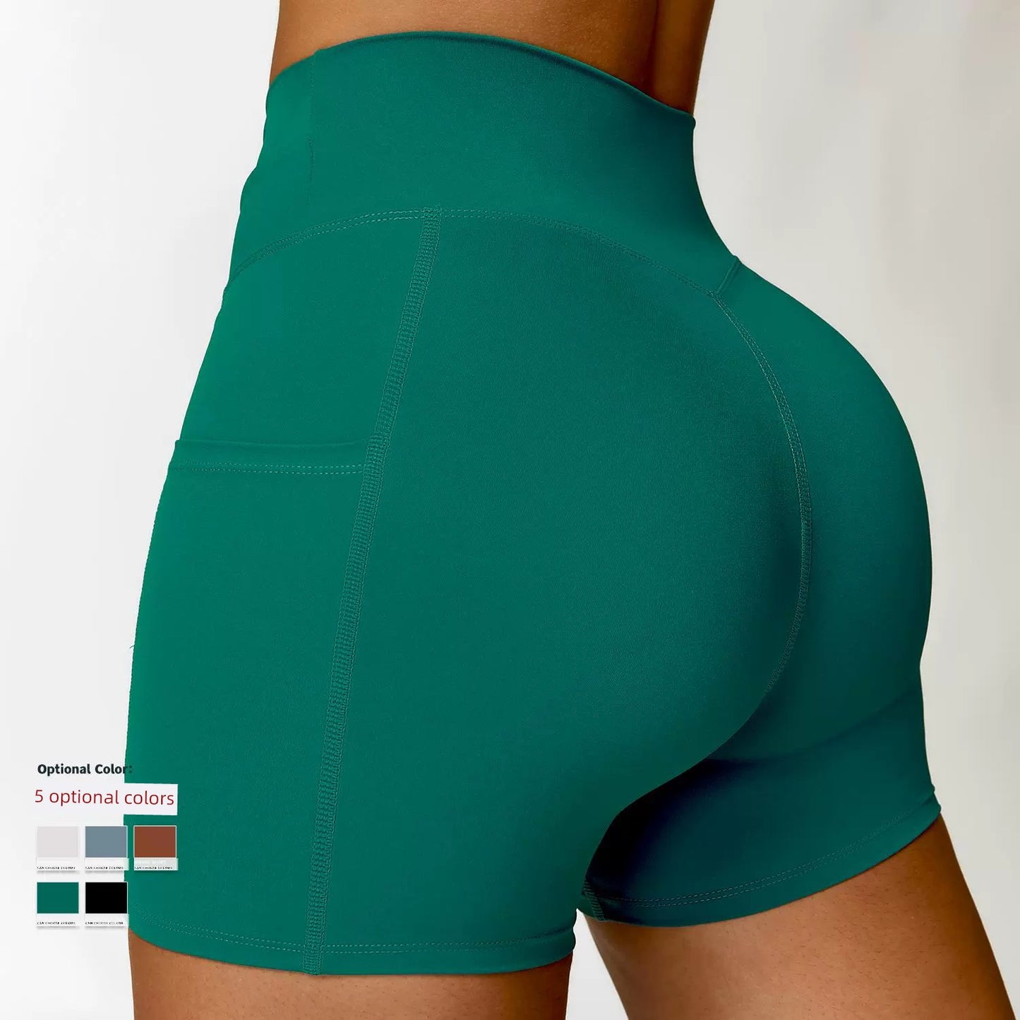 Fashion Pocket Nude Feel Tight Yoga Shorts Casual