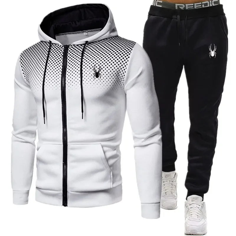 Men's Tracksuit Hooded Zipper Jacket + Sweatpd Winter Male